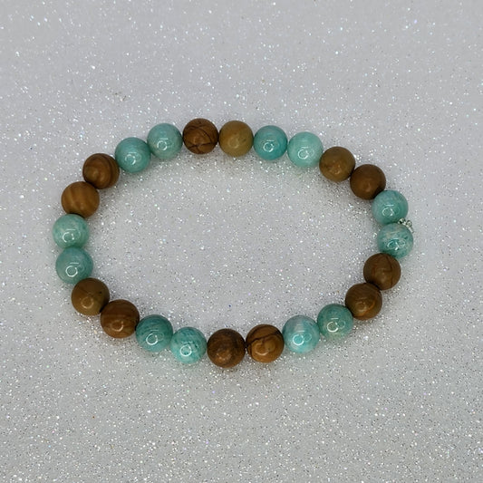 Bracelet Souffle Ancestral - Fossile de Bois - Amazonite Fée de Laurier