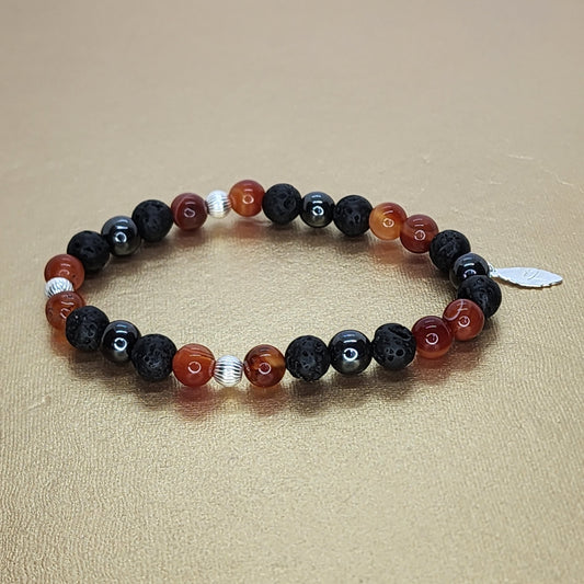 Force d'Az Bracelet - Cornaline - Lave - Hématite - Argent Fée de Laurier