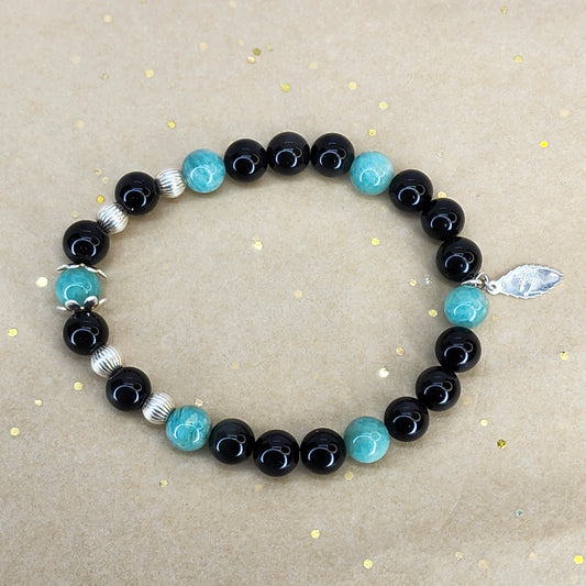 Bracelet Bouclier de Sérénité - Obsidienne Dorée - Amazonite & Argent 925 Fée de Laurier