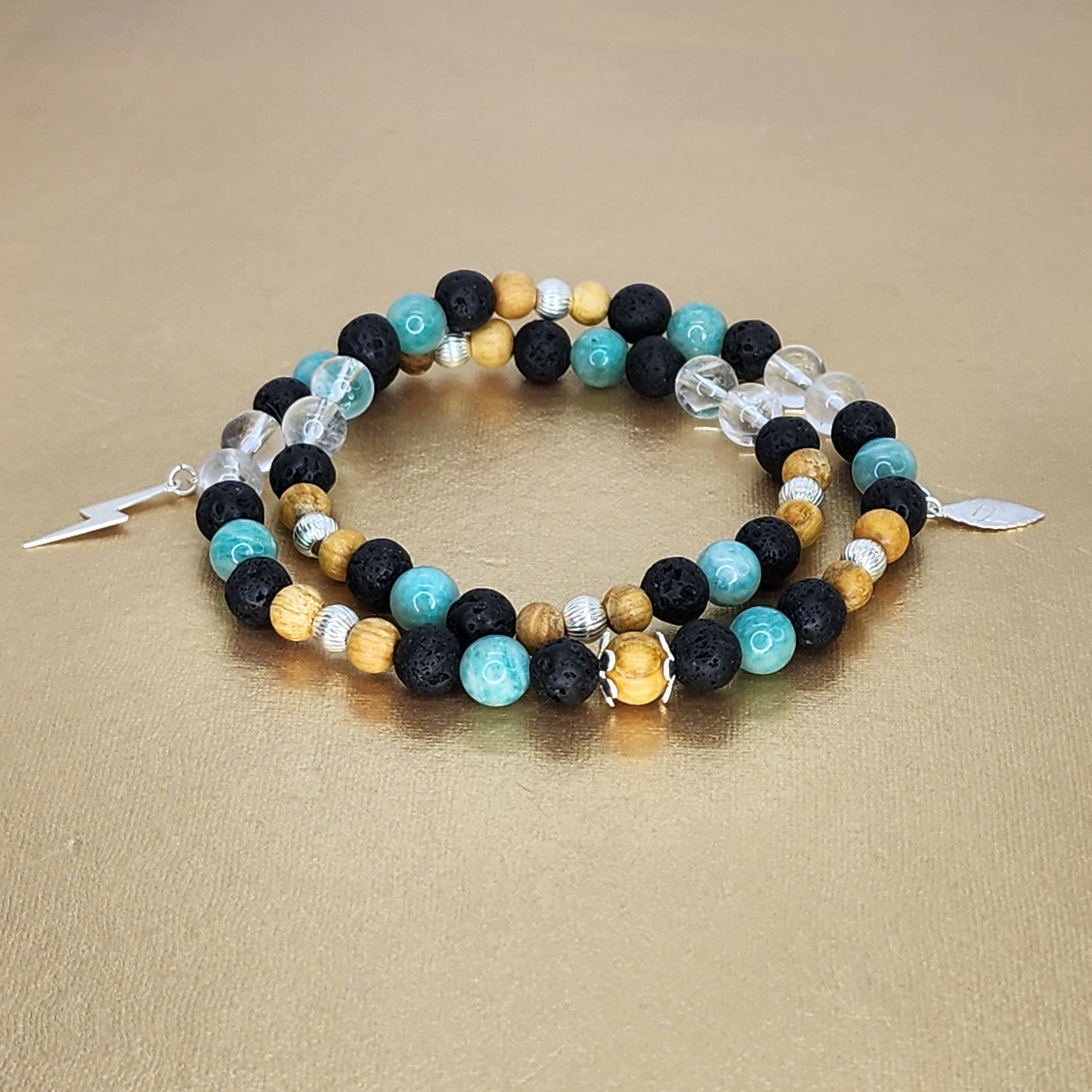 Bracelet Equilibre Energétique - Argent - Palo Santo - Amazonite - Lave & Cristal Fée de Laurier