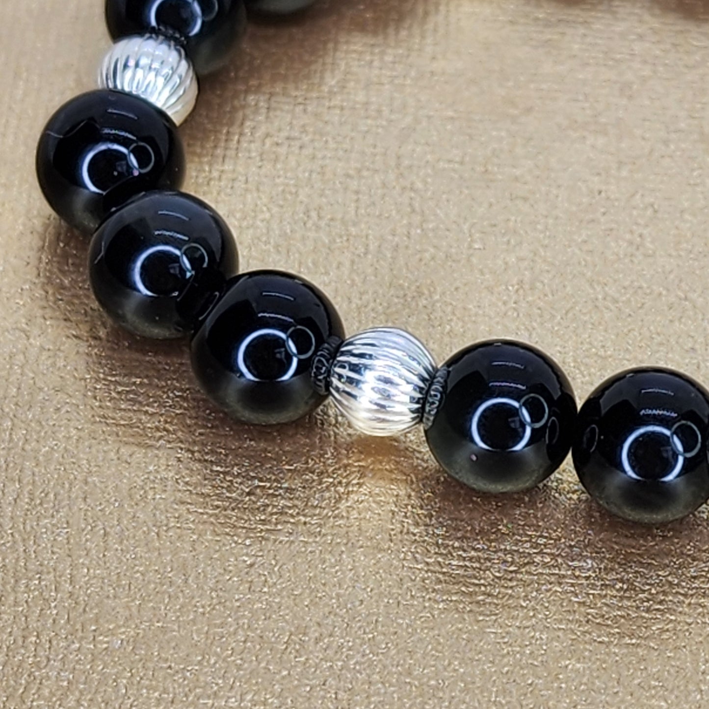 Bracelet Lumière et Protection - Obsidienne Dorée - Argent Fée de Laurier