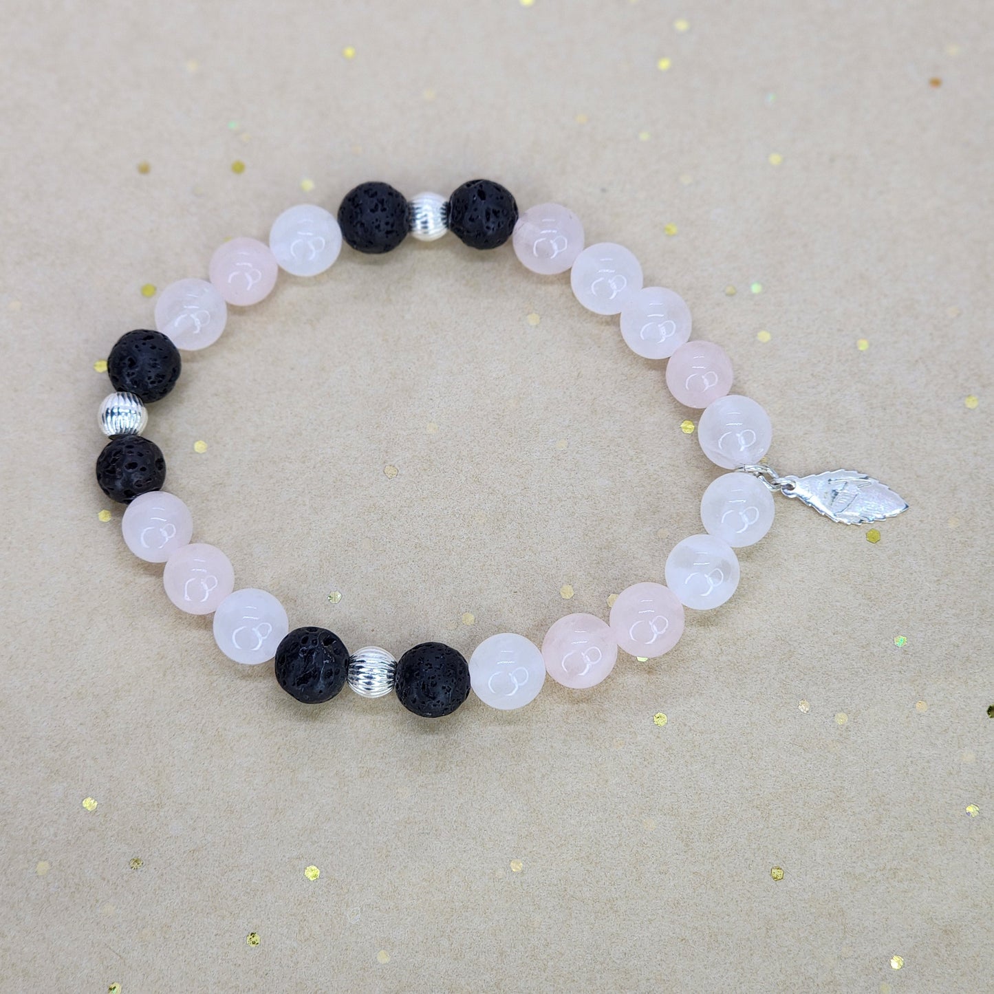 Bracelet Cœur de Lave – Quartz Rose - Lave - & Argent 925 Fée de Laurier