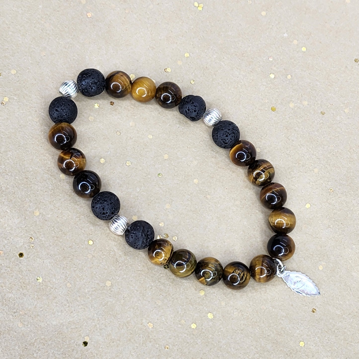 Bracelet Essence de Gaia – Œil de Tigre - Lave & Argent Fée de Laurier