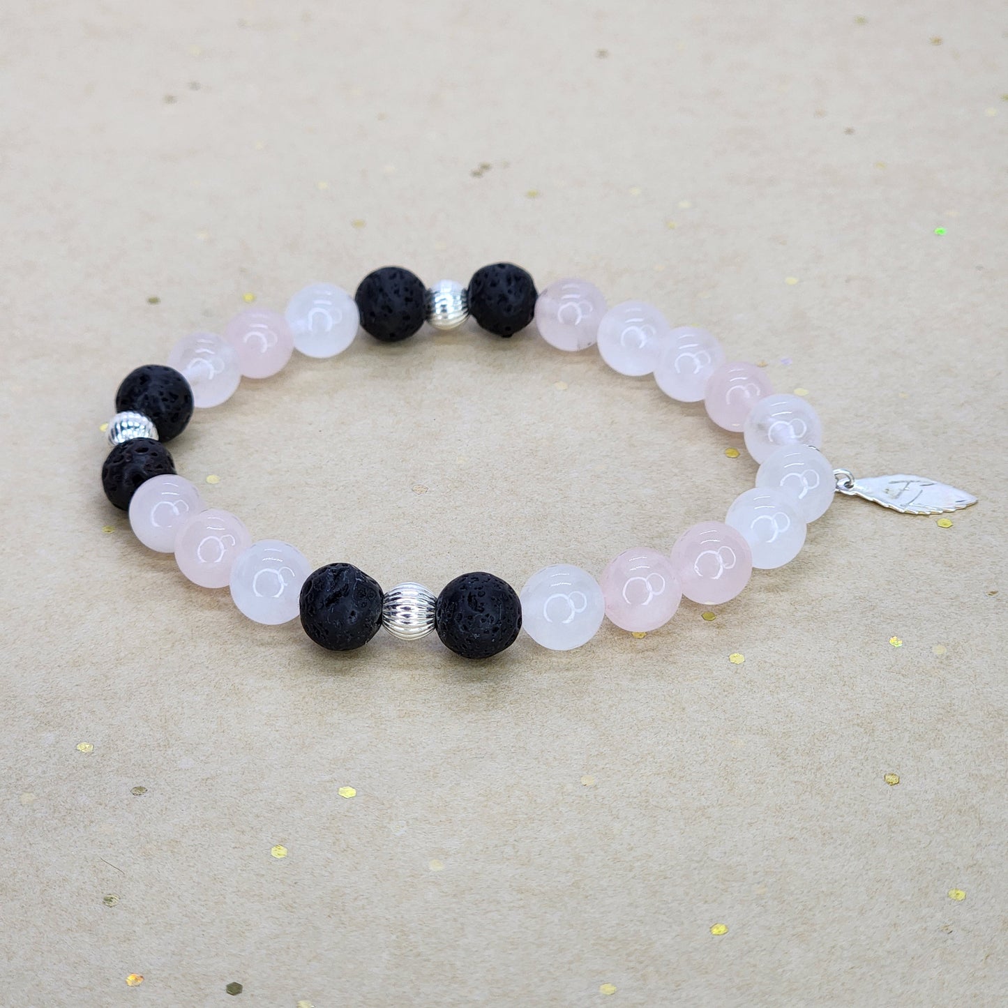 Bracelet Cœur de Lave – Quartz Rose - Lave - & Argent 925 Fée de Laurier