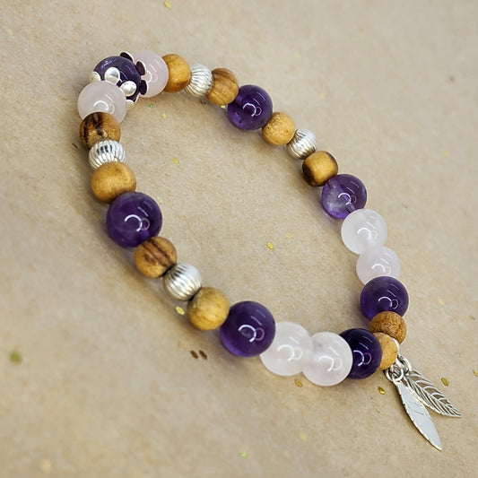 Bracelet Aurore Céleste – Quartz, Améthyste, Palo Santo & Argent