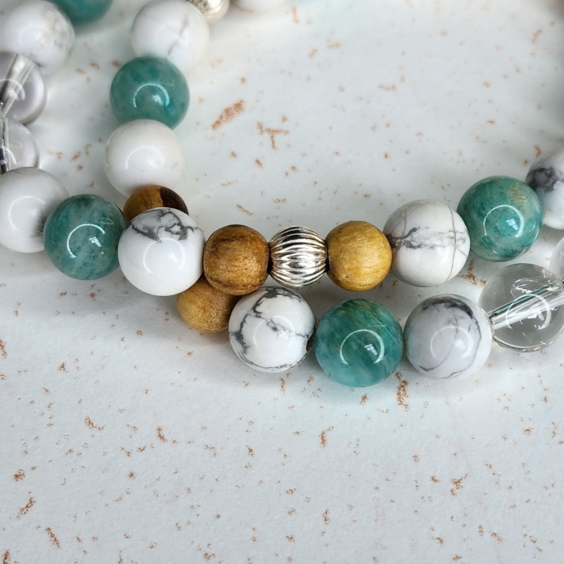Bracelet Clarté Céleste - Argent - Palo Santo - Amazonite - Cristal & Howlite Fée de Laurier