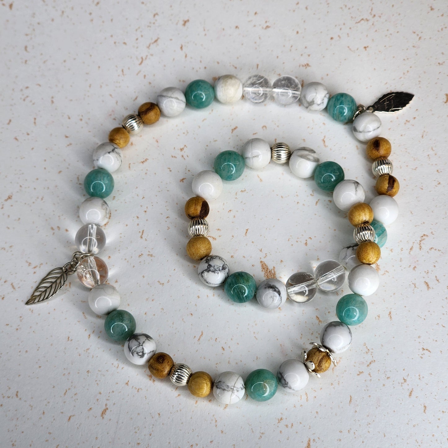 Bracelet Clarté Céleste - Argent - Palo Santo - Amazonite - Cristal & Howlite Fée de Laurier