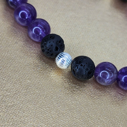 Bracelet Eveil Profond - Améthyste - Lave & Argent Fée de Laurier