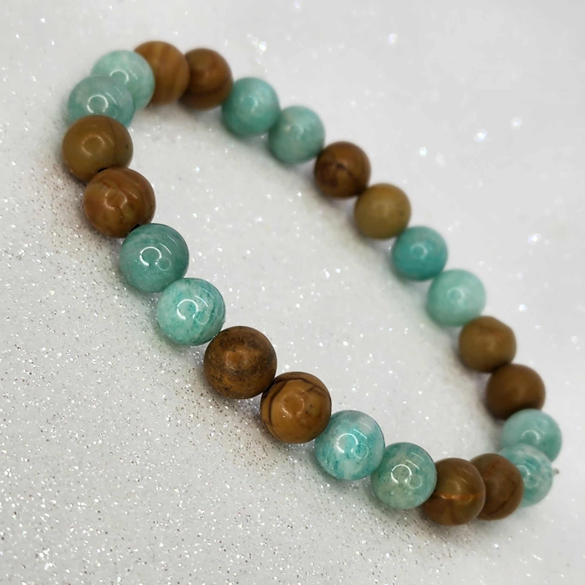 Bracelet Souffle Ancestral - Fossile de Bois - Amazonite Fée de Laurier