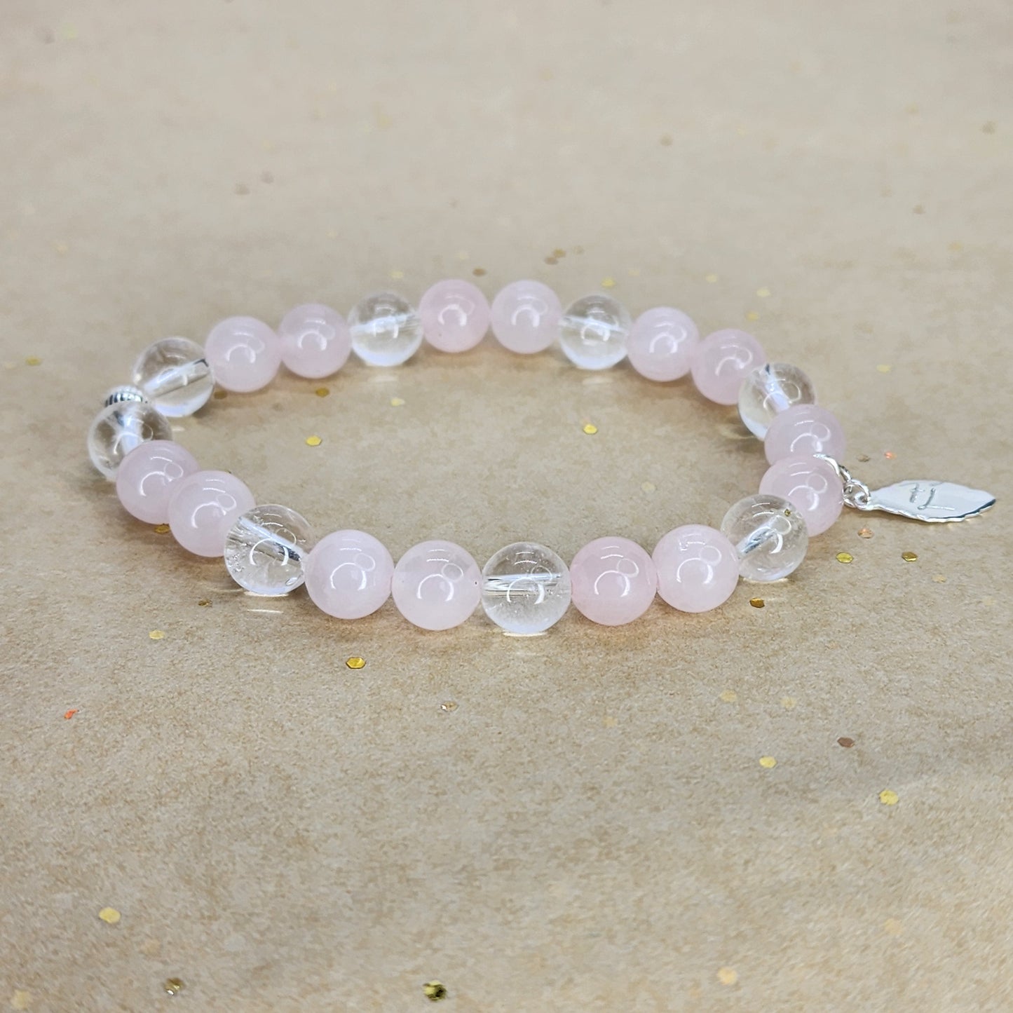 Bracelet Clarté du Cœur – Quartz Rose, Cristal & Argent Fée de Laurier