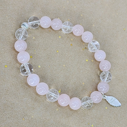 Bracelet Clarté du Cœur – Quartz Rose, Cristal & Argent Fée de Laurier
