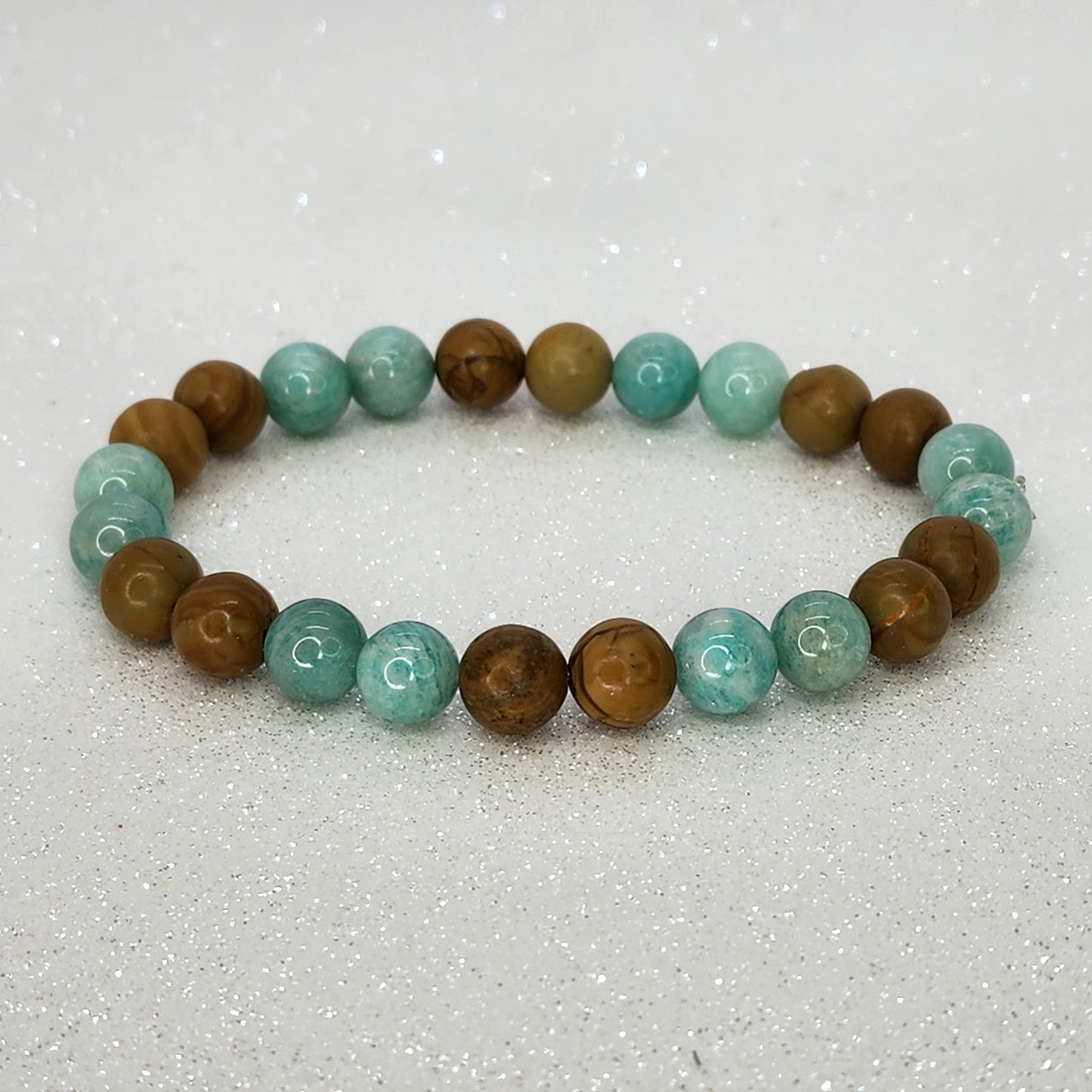 Bracelet Souffle Ancestral - Fossile de Bois - Amazonite Fée de Laurier