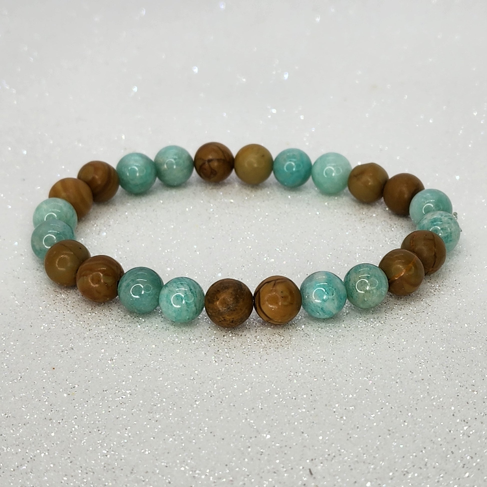 Bracelet Souffle Ancestral - Fossile de Bois - Amazonite Fée de Laurier