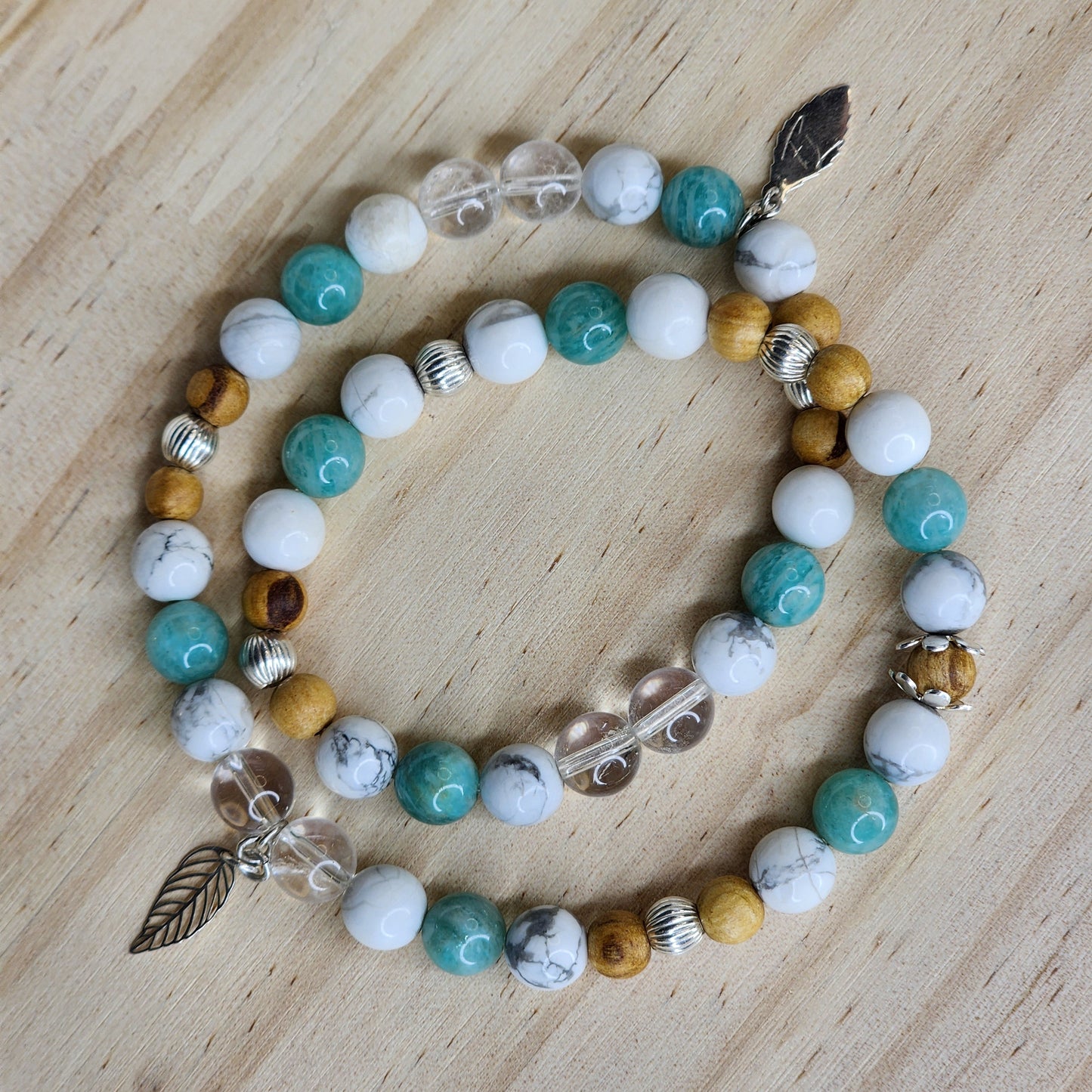 Bracelet Clarté Céleste - Argent - Palo Santo - Amazonite - Cristal & Howlite Fée de Laurier