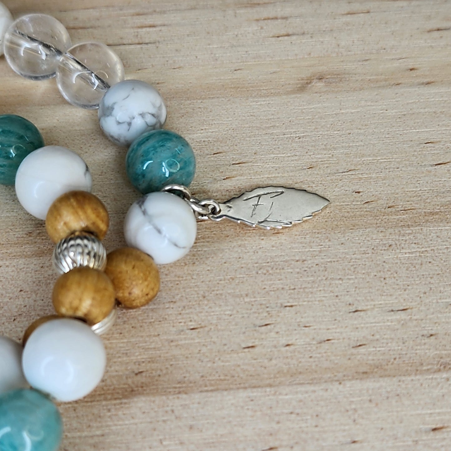 Bracelet Clarté Céleste - Argent - Palo Santo - Amazonite - Cristal & Howlite Fée de Laurier