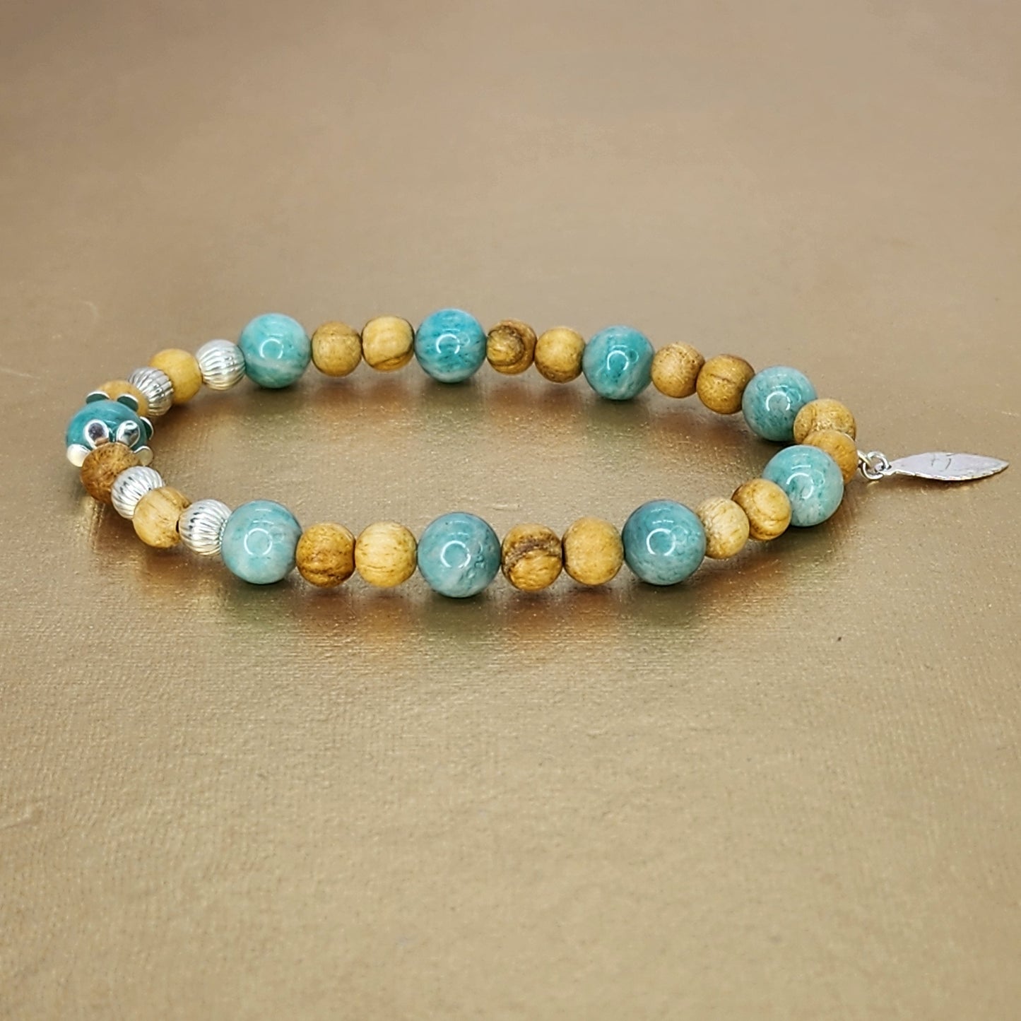 Bracelet Enchantement et Sérénité – Amazonite, Palo Santo & Argent Fée de Laurier