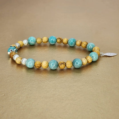 Bracelet Enchantement et Sérénité – Amazonite, Palo Santo & Argent Fée de Laurier