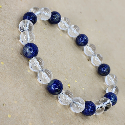 Bracelet Intuition Cristalline – Cristal de Roche - Lapis Lazuli Fée de Laurier