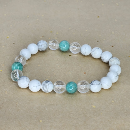 Bracelet Sérénité de Cristal – Howlite - Amazonite - Cristal Fée de Laurier