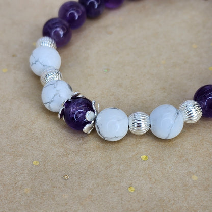 Bracelet Connexion Sacrée - Améthyste - Howlite & Argent Fée de Laurier