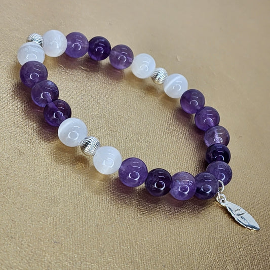 Bracelet Bienveillance d'Ines - Améthyste - Sélénite - Argent