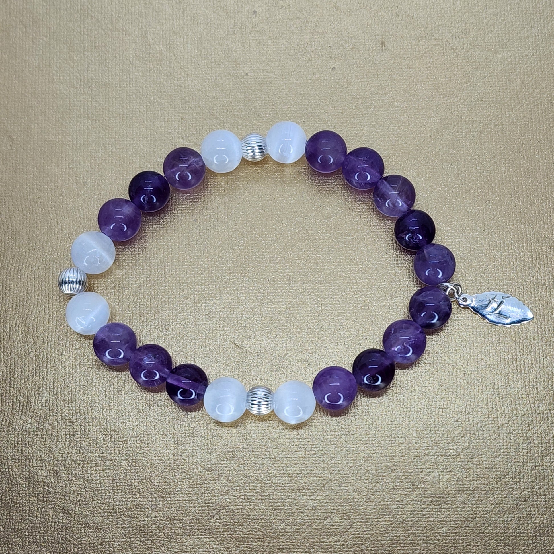 Bracelet Bienveillance d'Ines - Améthyste - Sélénite - Argent Fée de Laurier