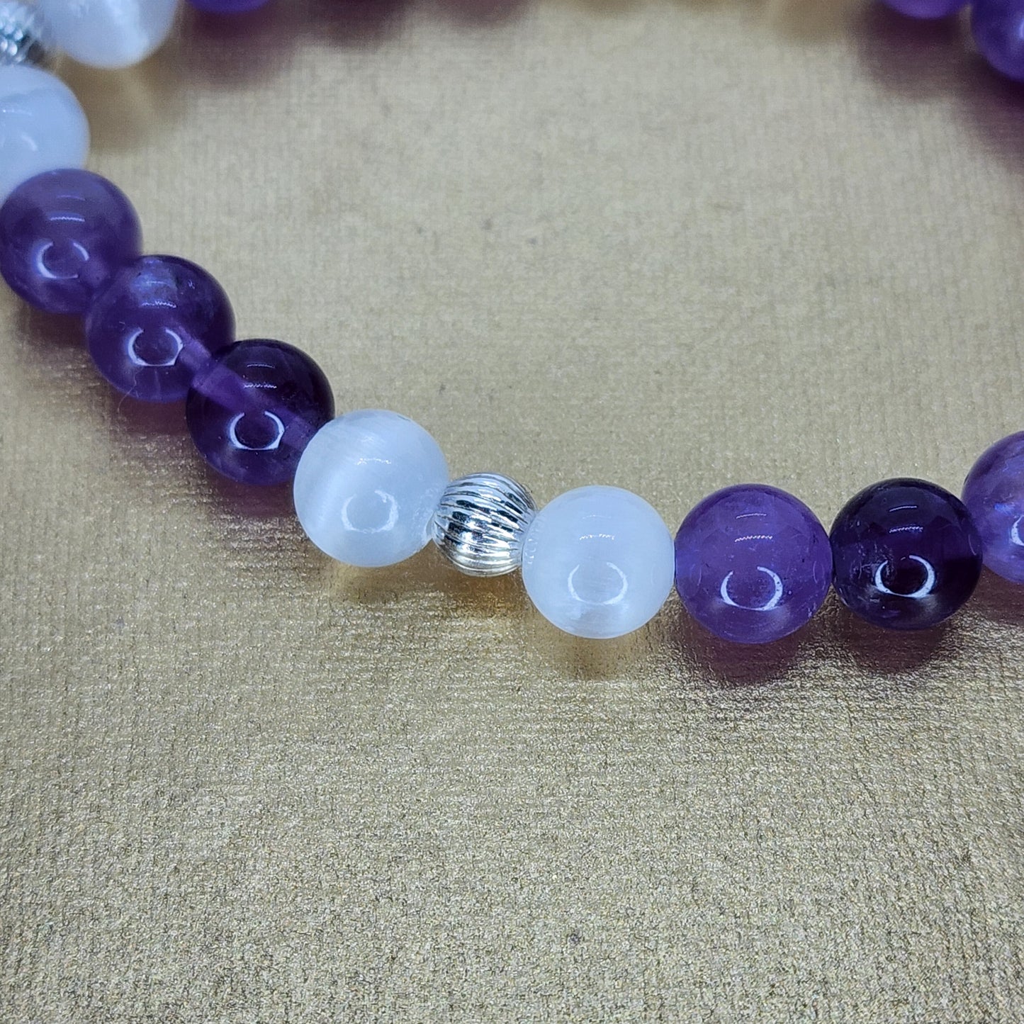 Bracelet Bienveillance d'Ines - Améthyste - Sélénite - Argent Fée de Laurier