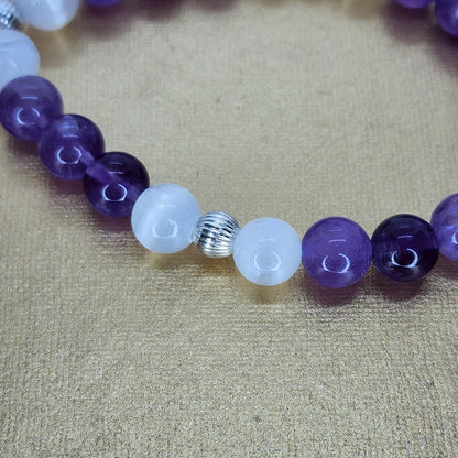 Bracelet Bienveillance d'Ines - Améthyste - Sélénite - Argent Fée de Laurier