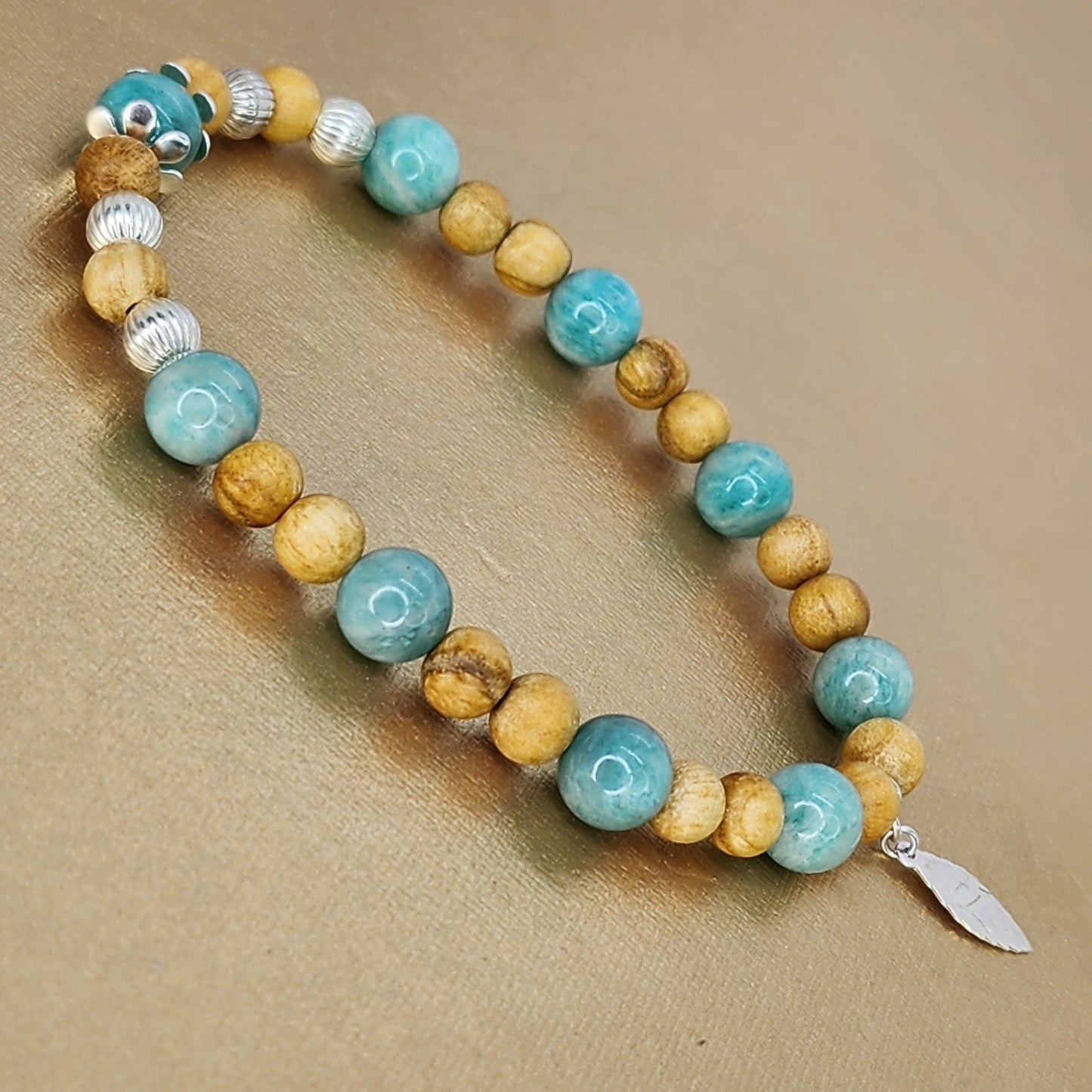 Bracelet Enchantement et Sérénité – Amazonite, Palo Santo & Argent Fée de Laurier