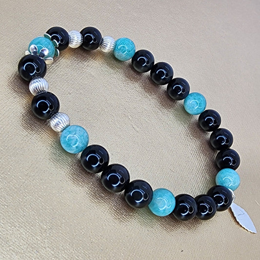 Bracelet Bouclier de Sérénité - Obsidienne Dorée - Amazonite & Argent 925