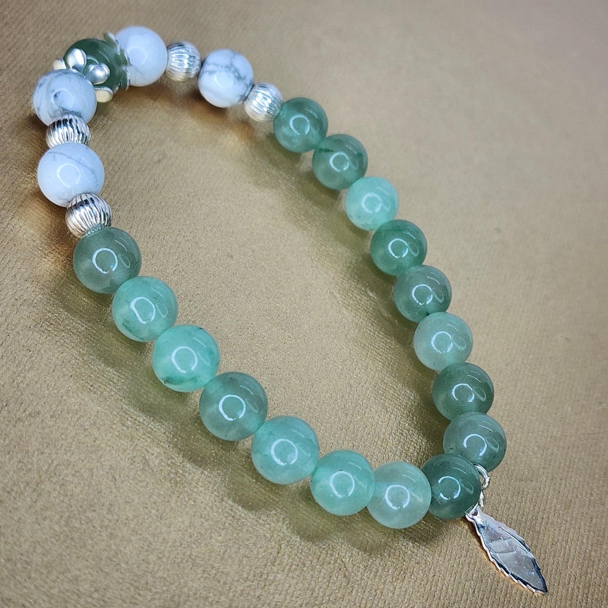Bracelet Lumière Verte - Aventurine verte - Howlite & Argent Fée de Laurier