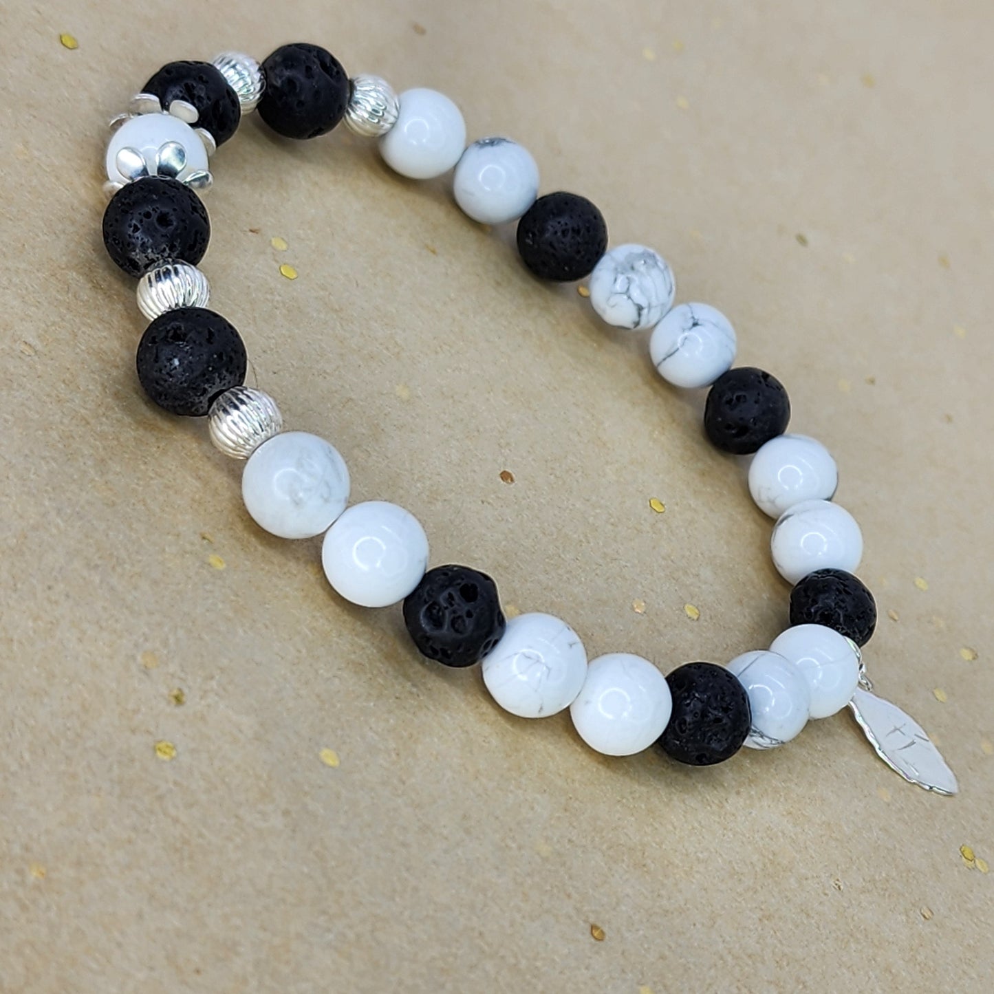 Bracelet Marbre Volcanique - Howlite - Lave - Argent Fée de Laurier