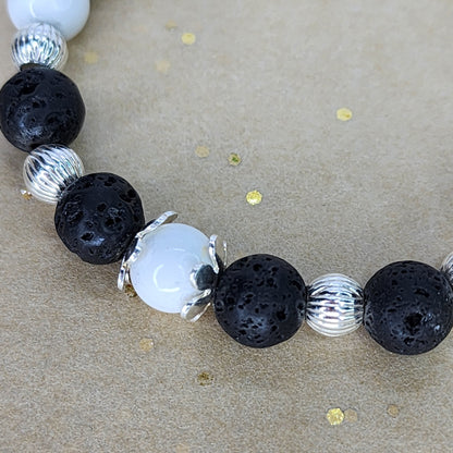 Bracelet Marbre Volcanique - Howlite - Lave - Argent Fée de Laurier
