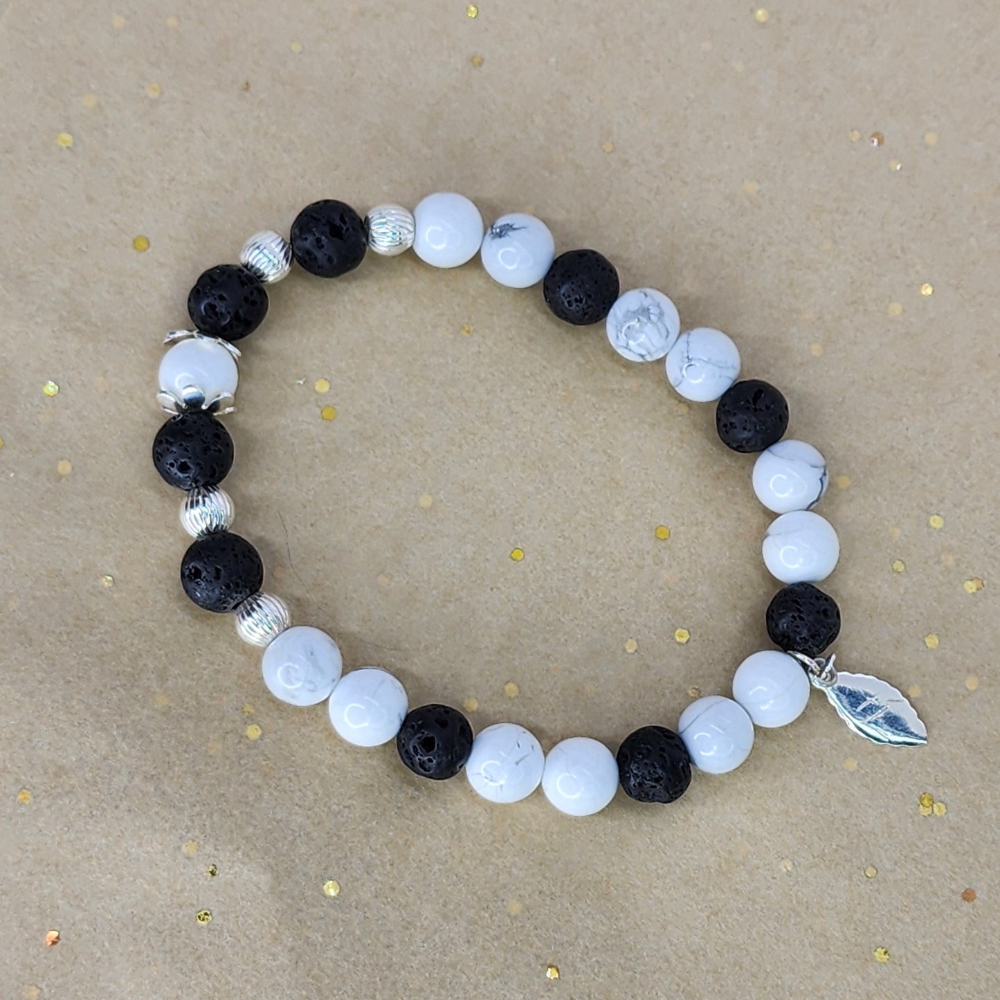 Bracelet Marbre Volcanique - Howlite - Lave - Argent Fée de Laurier