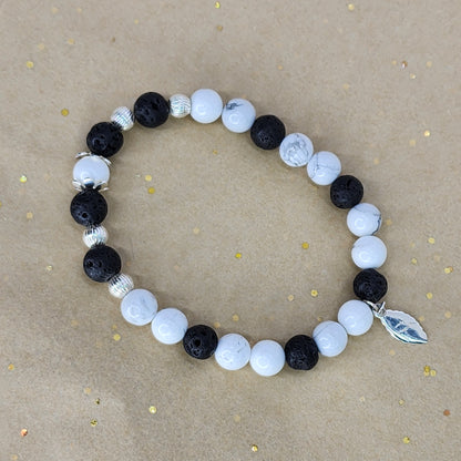 Bracelet Marbre Volcanique - Howlite - Lave - Argent Fée de Laurier