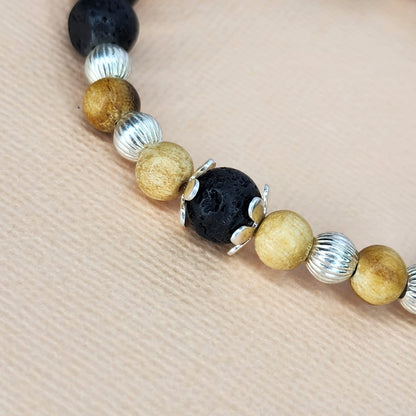 Bracelet Esprit Ancestral - Lave, Palo Santo & Argent Fée de Laurier