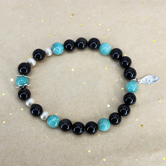 Bracelet Bouclier de Sérénité - Obsidienne Dorée - Amazonite & Argent 925