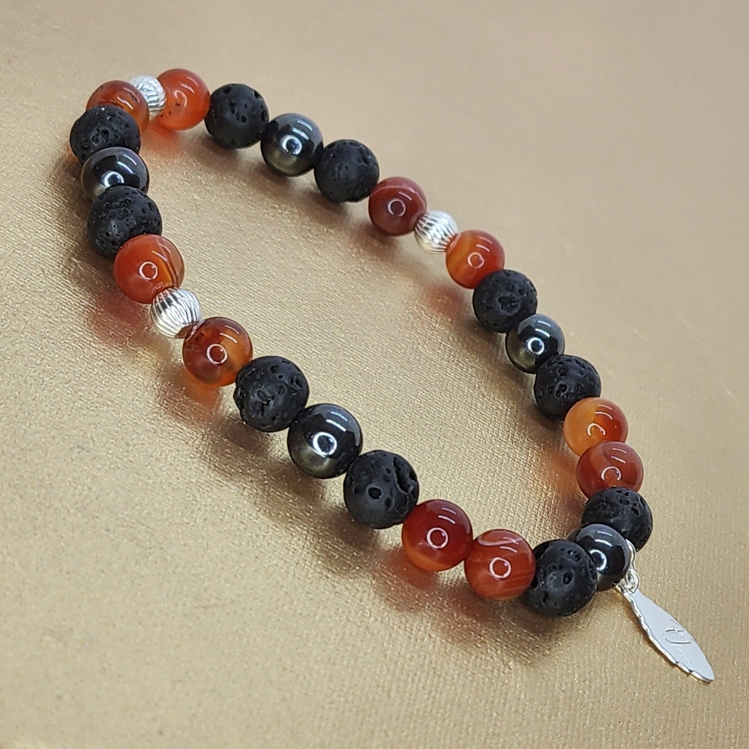 Force d'Az Bracelet - Cornaline - Lave - Hématite - Argent Fée de Laurier