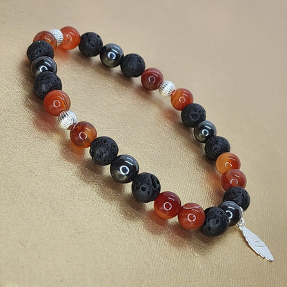 Force d'Az Bracelet - Cornaline - Lave - Hématite - Argent Fée de Laurier