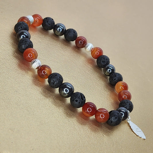 Force d'Az Bracelet - Cornaline - Lave - Hématite - Argent Fée de Laurier