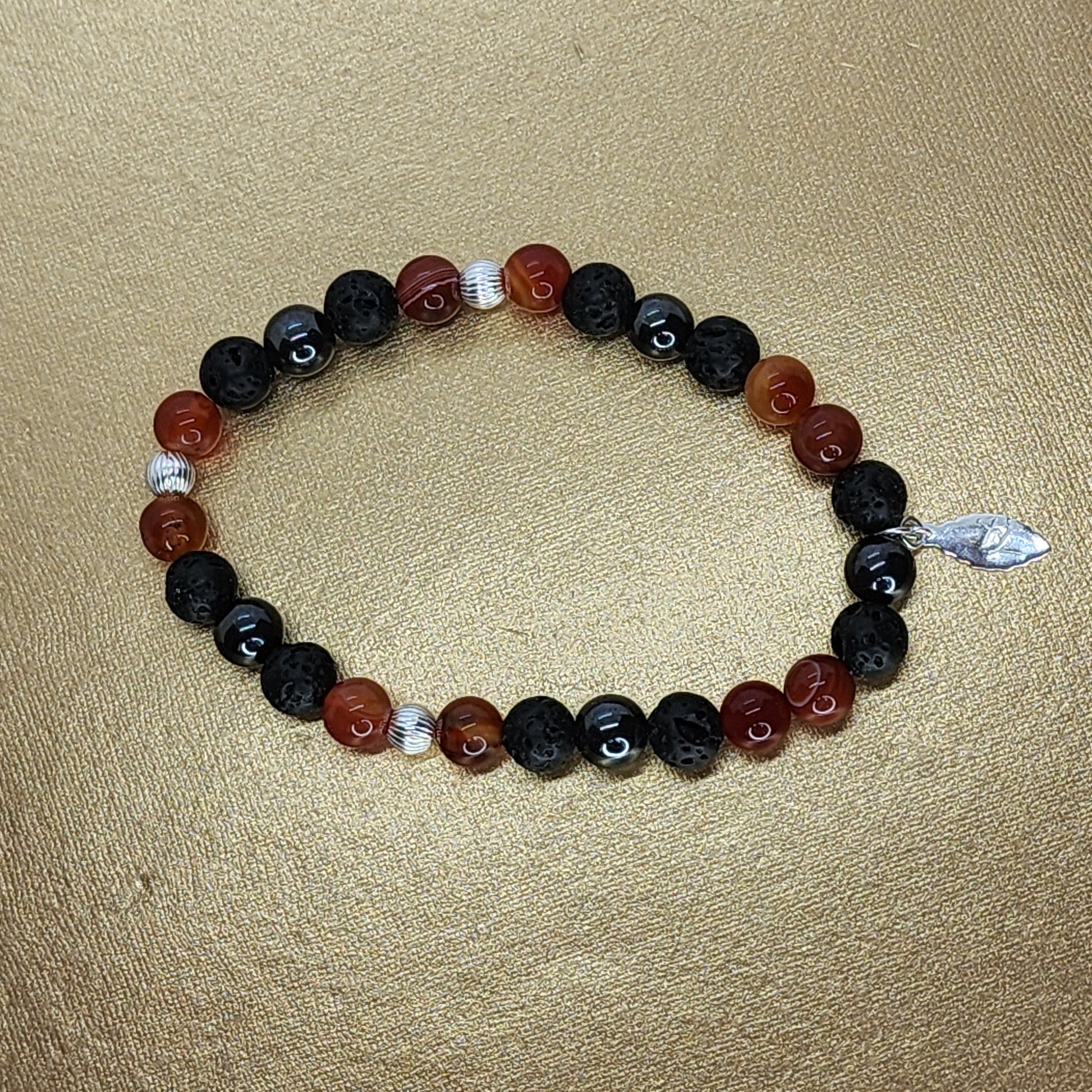 Force d'Az Bracelet - Cornaline - Lave - Hématite - Argent Fée de Laurier