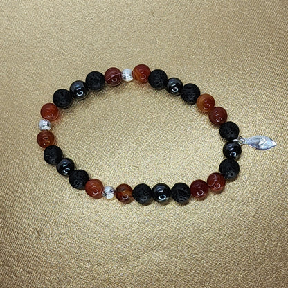Force d'Az Bracelet - Cornaline - Lave - Hématite - Argent Fée de Laurier