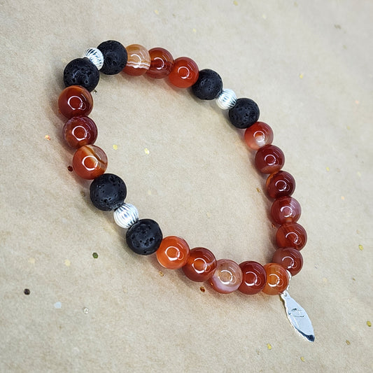 Bracelet en cornaline, pierres de lave et en Argent 925 Fée de Laurier