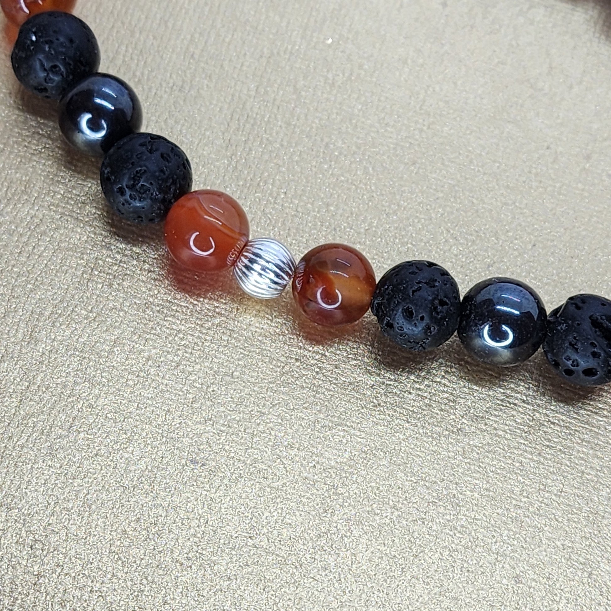 Force d'Az Bracelet - Cornaline - Lave - Hématite - Argent Fée de Laurier