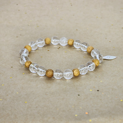Bracelet Essence Pure – Cristal de Roche, Palo Santo & Argent Fée de Laurier