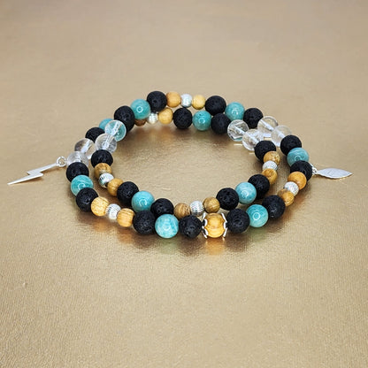 Bracelet Equilibre Energétique - Argent - Palo Santo - Amazonite - Lave & Cristal Fée de Laurier
