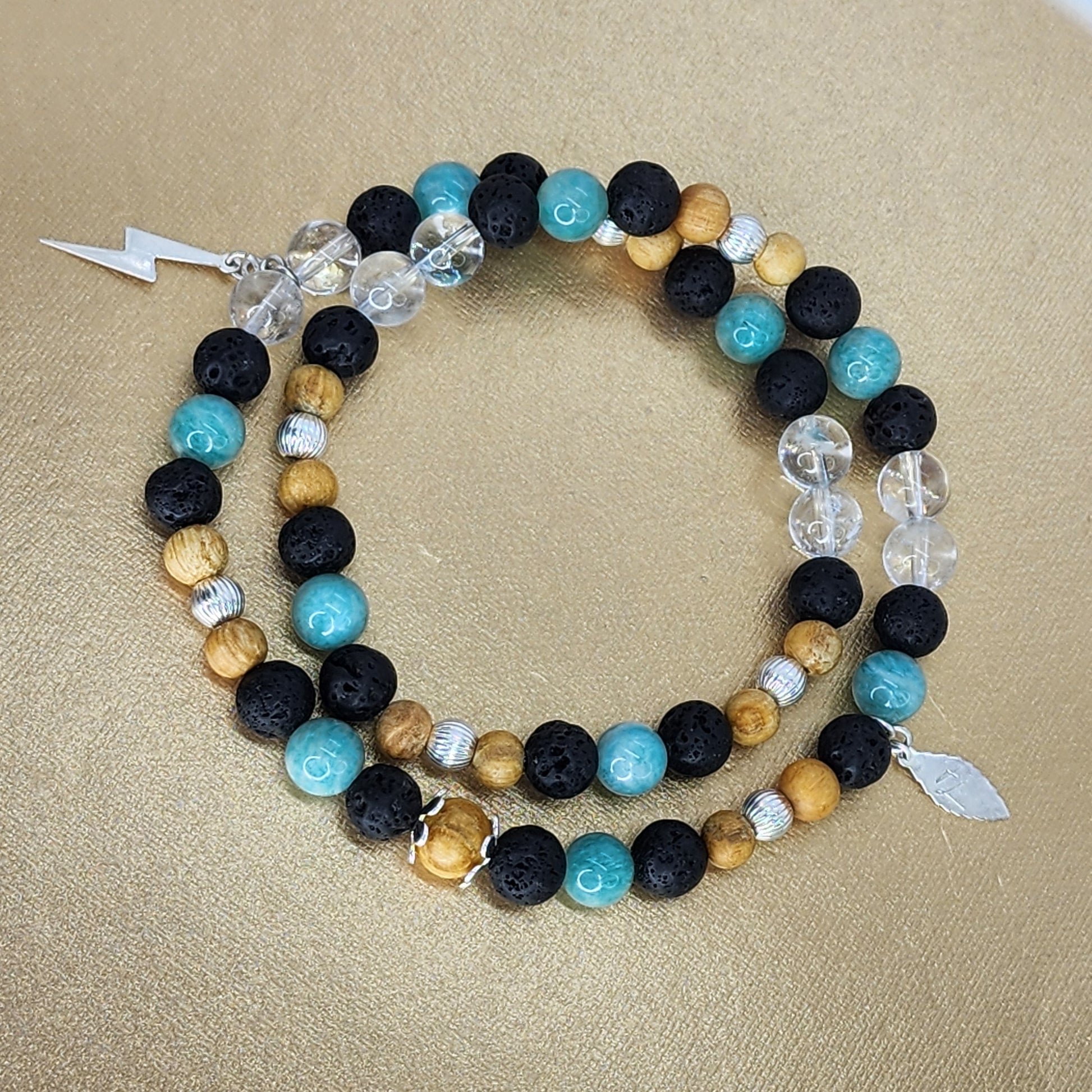 Bracelet Equilibre Energétique - Argent - Palo Santo - Amazonite - Lave & Cristal Fée de Laurier