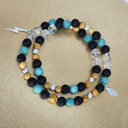 Bracelet Equilibre Energétique - Argent - Palo Santo - Amazonite - Lave & Cristal Fée de Laurier
