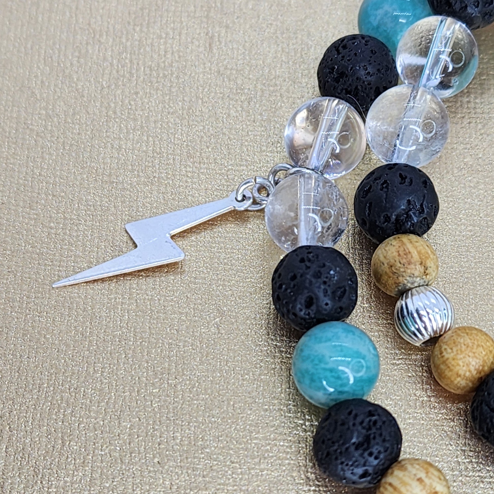Bracelet Equilibre Energétique - Argent - Palo Santo - Amazonite - Lave & Cristal Fée de Laurier