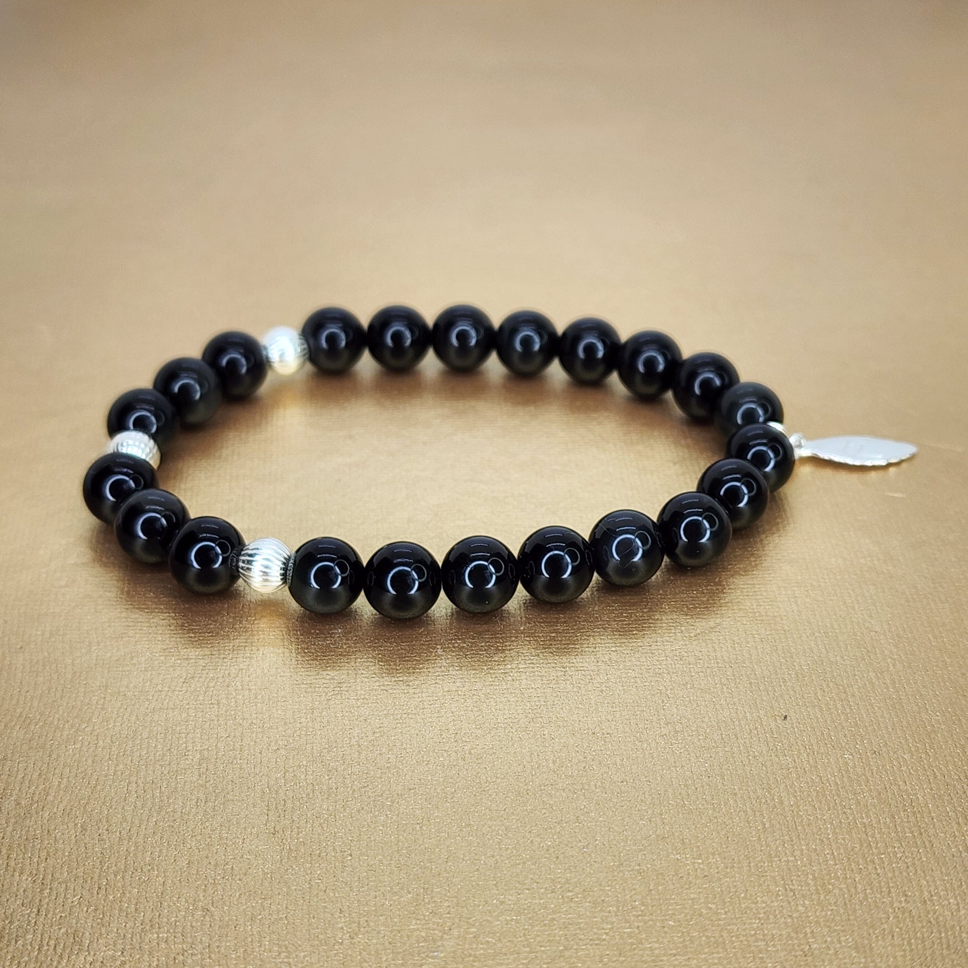 Bracelet Lumière et Protection - Obsidienne Dorée - Argent Fée de Laurier